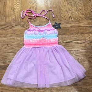 Pixielane Colorful Tie-Dye Halter Dress with Purple Tulle Skirt 3T NWT